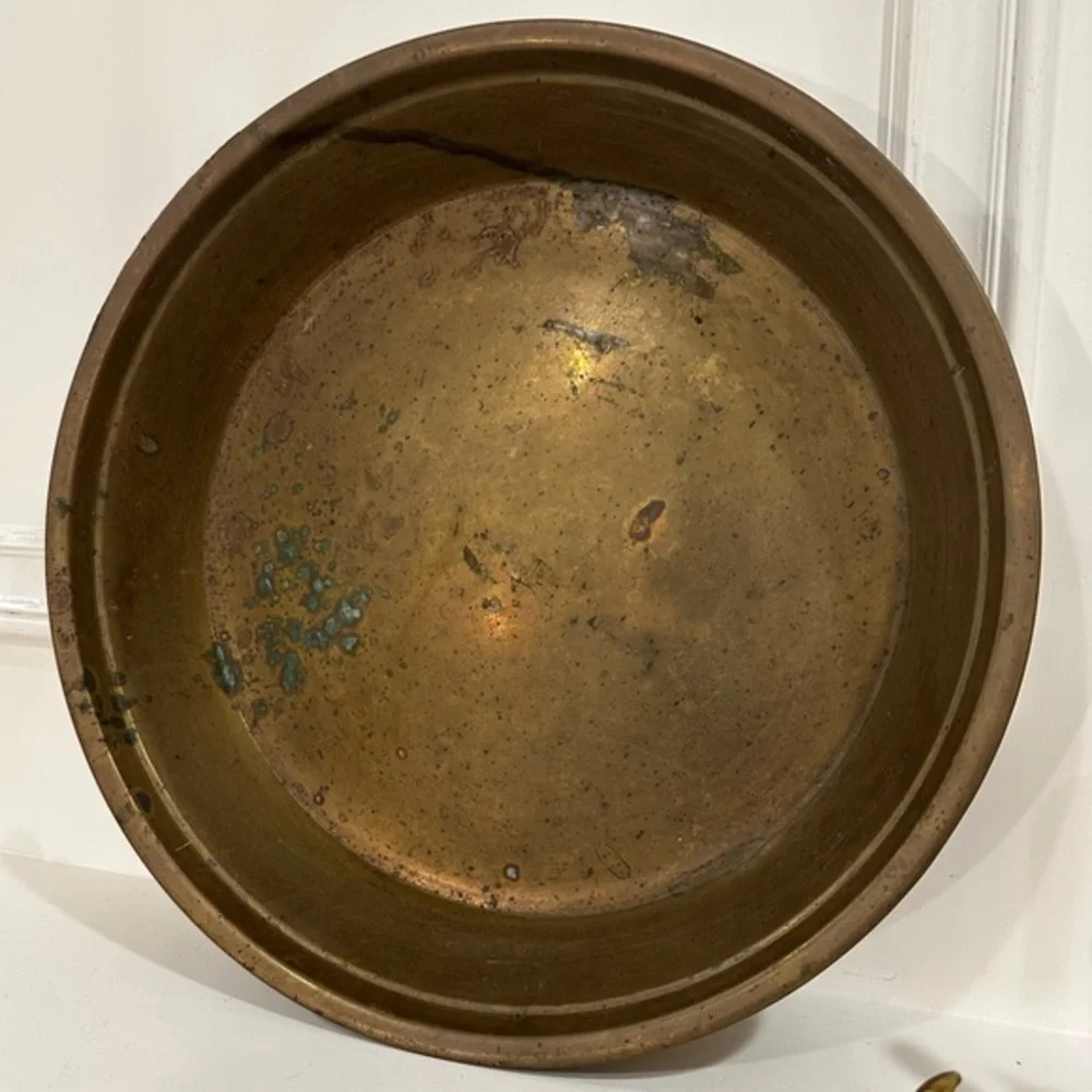 Vintage Sarna Brass Large Solid Brass Basin Bowl India Heavy Gauge Decor